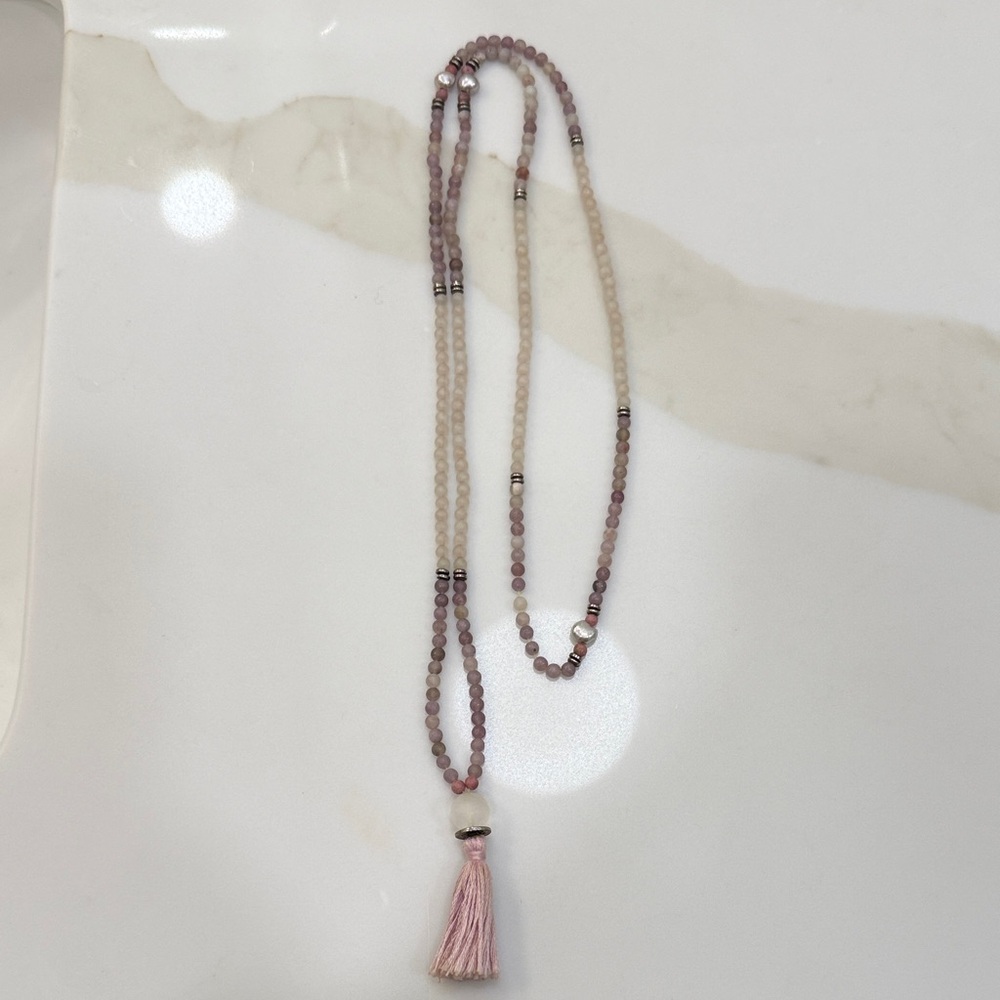 Elegant Pink Beaded Necklace with Tassel